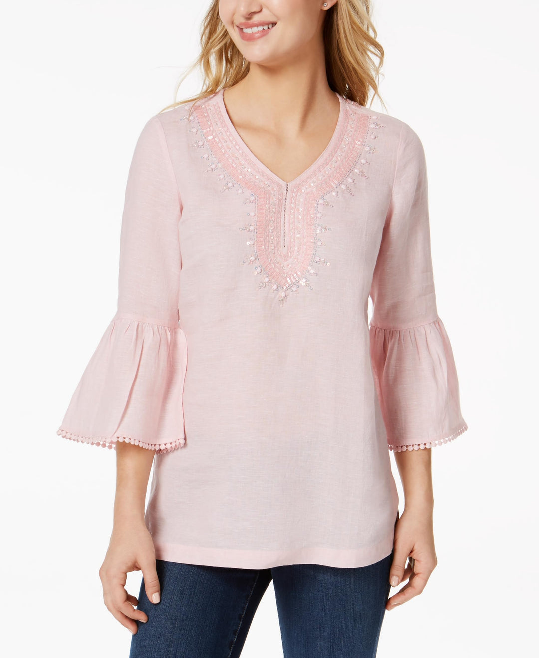 Charter Club Linen Embellished Caftan Top760