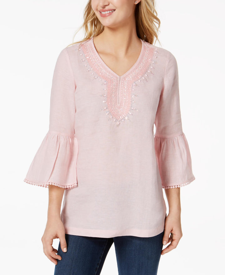 Charter Club Linen Embellished Caftan Top760