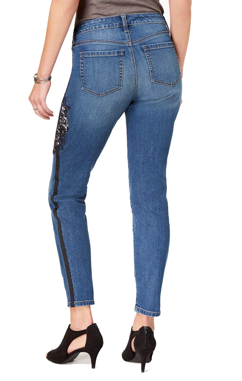 Lace-Detail Studded Jeans