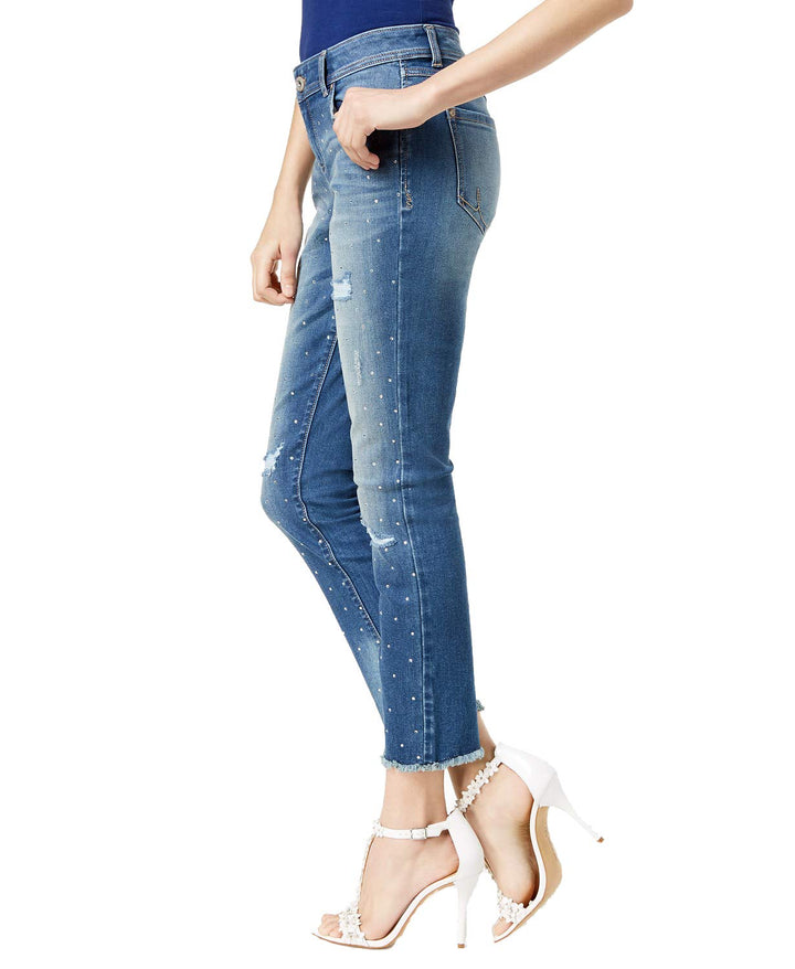 Curvy Fit Studded Frayed Hem Jeans