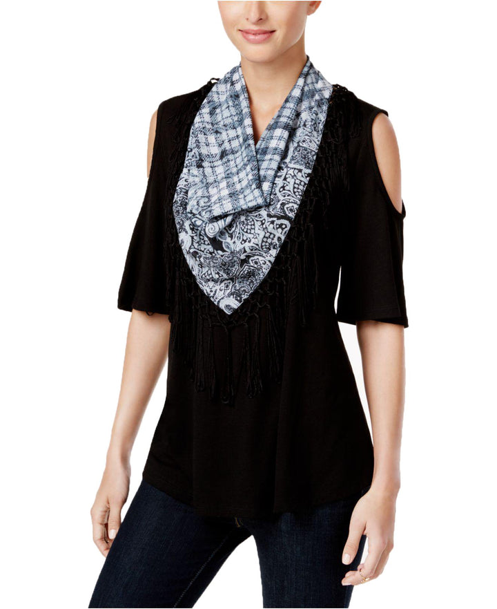 Style & Co Detachable Scarf Cold Shoulder Top