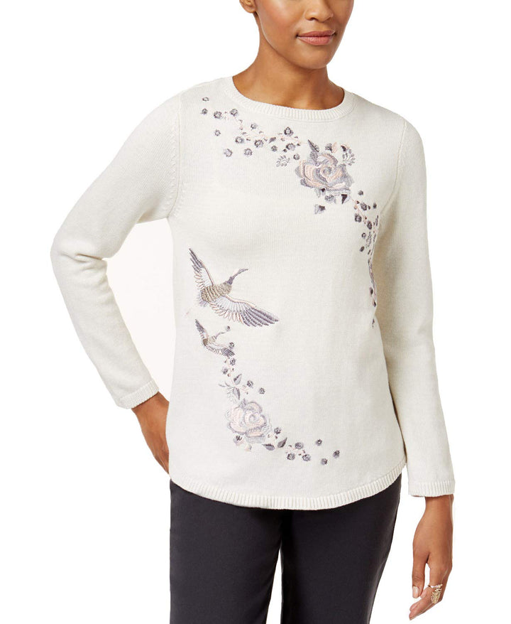 Style & Co Petite Cotton Embroidered Sweater