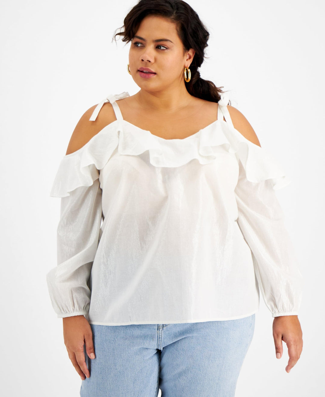 Inc International Concepts Plus Size Ruffled Cold-Shoulder Blouse