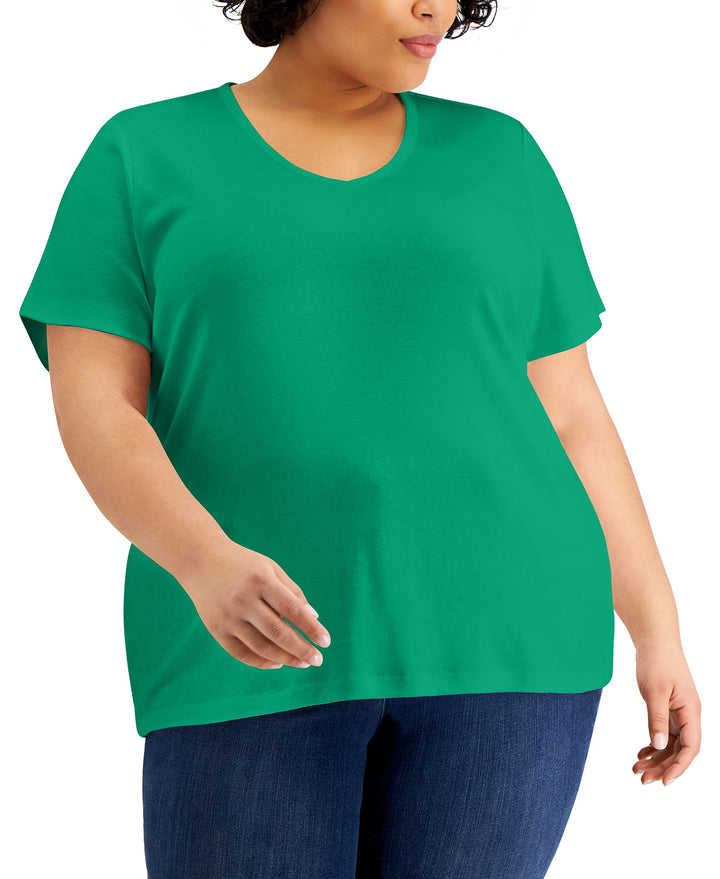 Karen Scott Plus Size Cotton V Neck Top