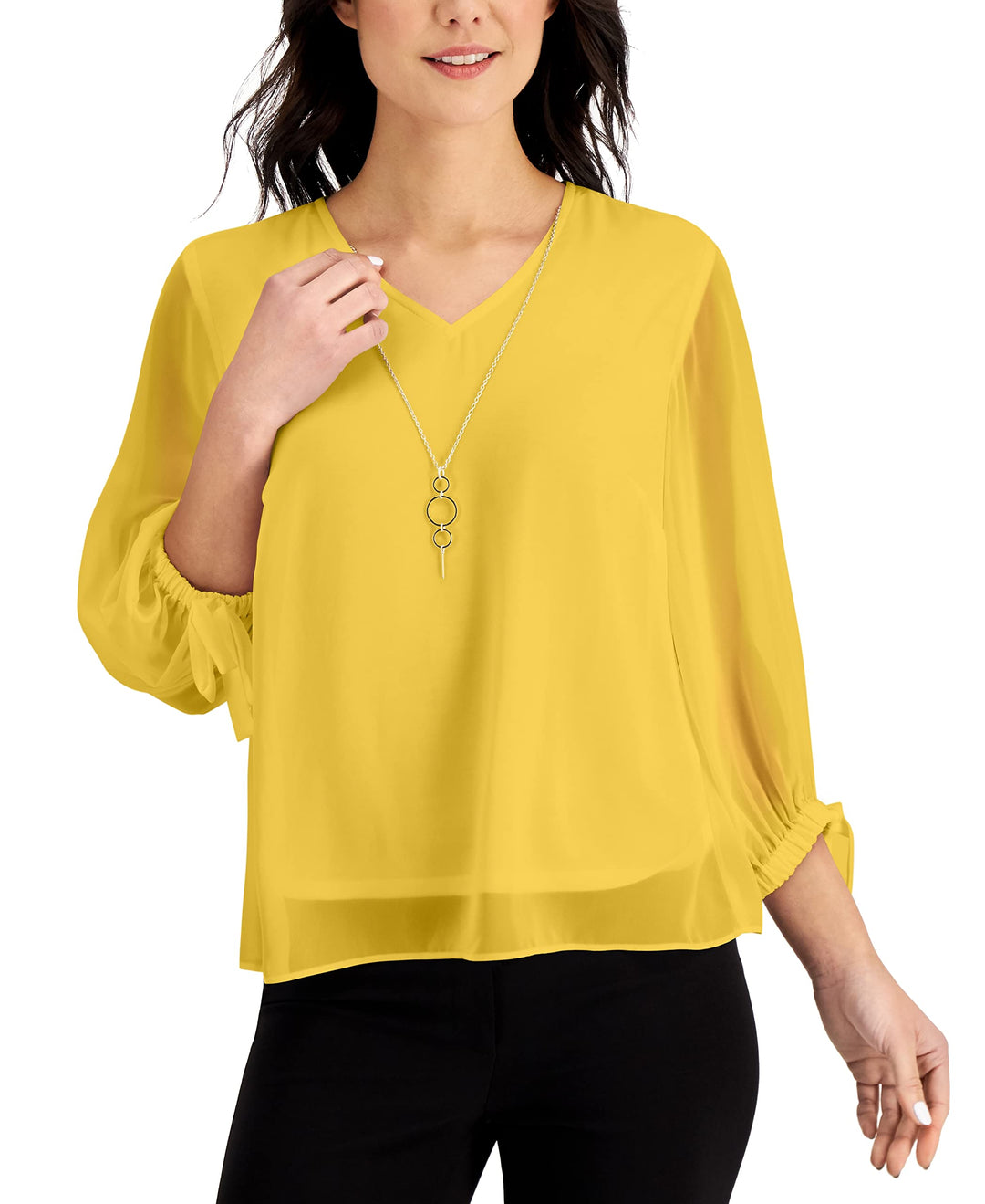 JM Collection Tie Sleeve Necklace Top