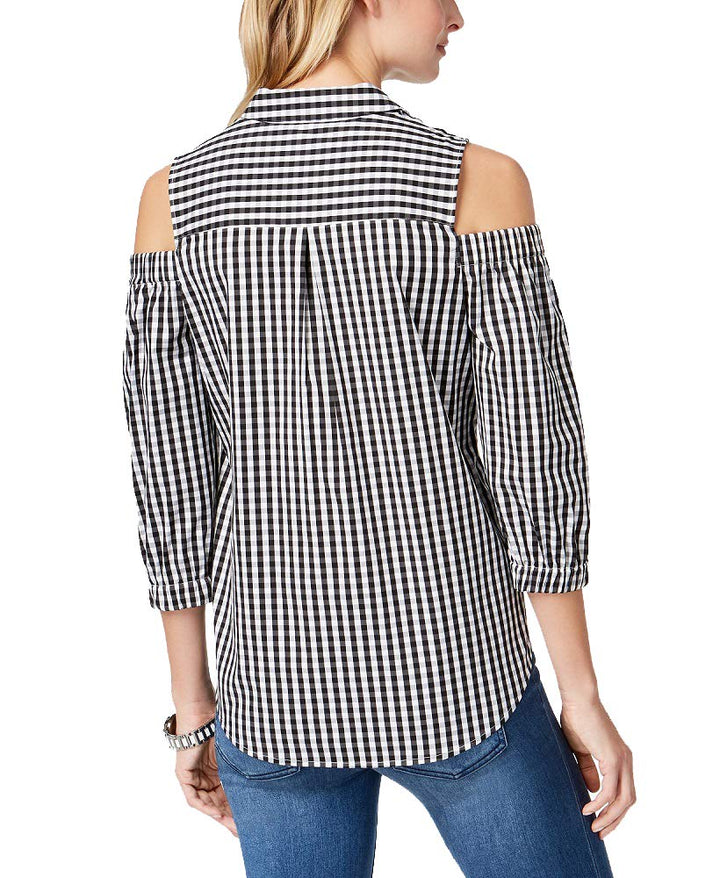 Cold-Shoulder Gingham Shirt