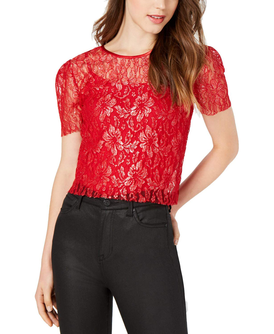 Say What Juniors Metallic Lace Top