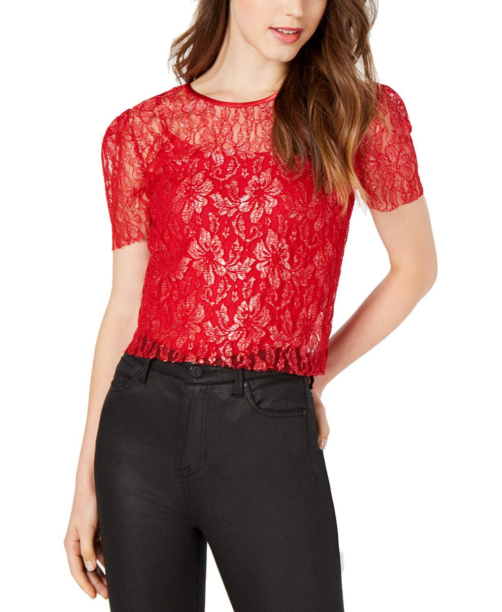 Say What Juniors Metallic Lace Top