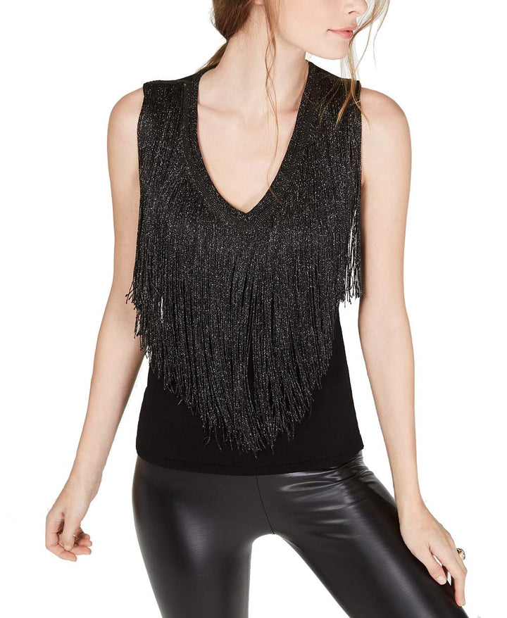 Metallic Fringe Sleeveless Sweater0