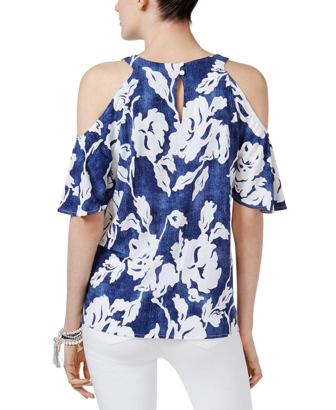 I.N.C. Plus-Size Floral-Print Cold-Shoulder Top
