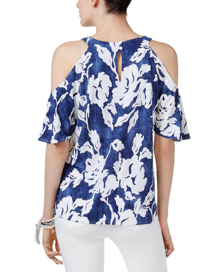 I.N.C. Plus-Size Floral-Print Cold-Shoulder Top