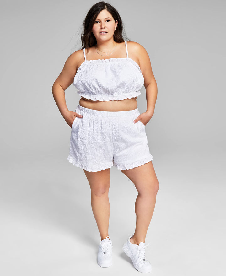 Now This Trendy Plus Size Cotton Textured Ruffled Shorts