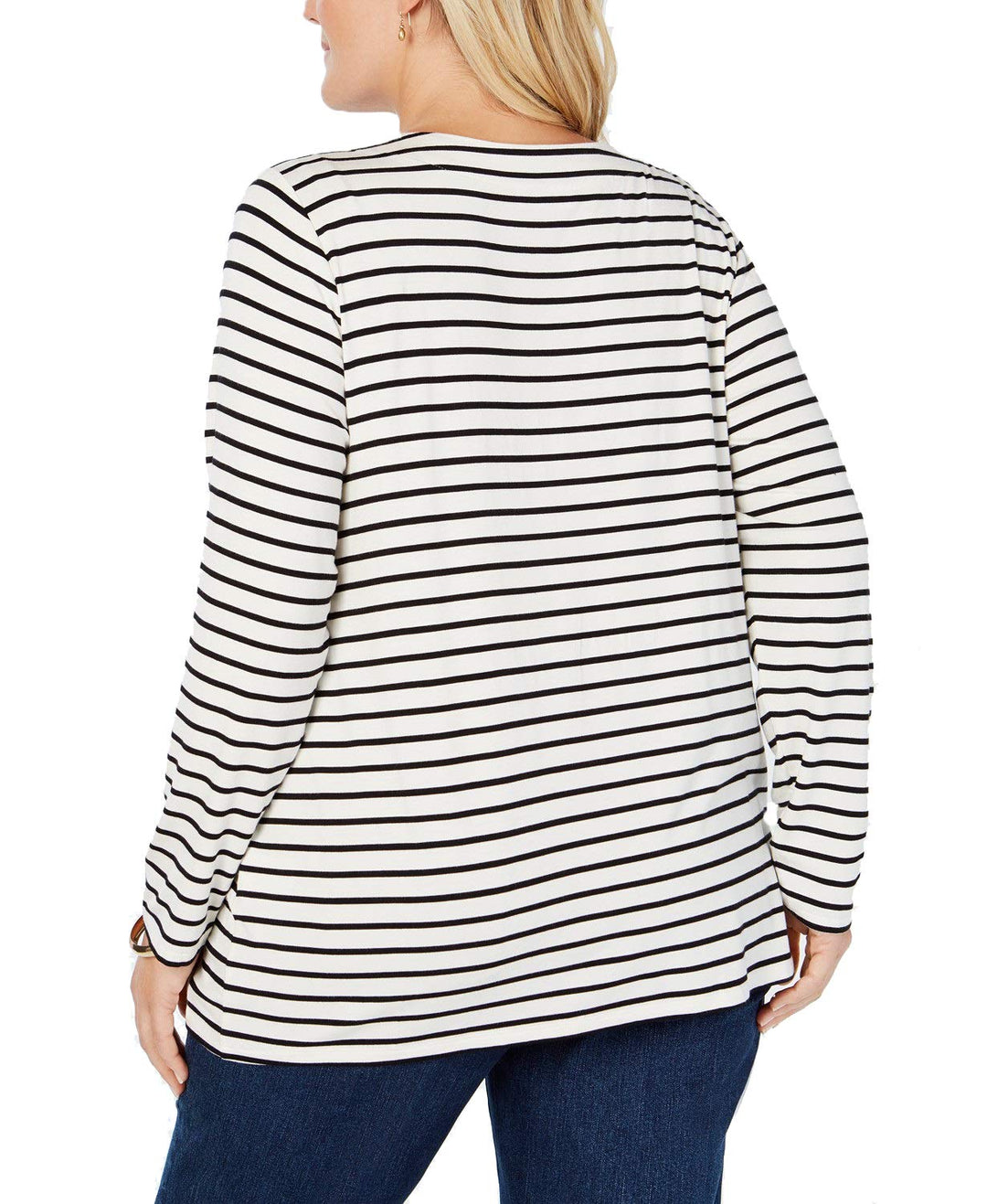 Plus Size Striped Velvet-Tie Neck Top