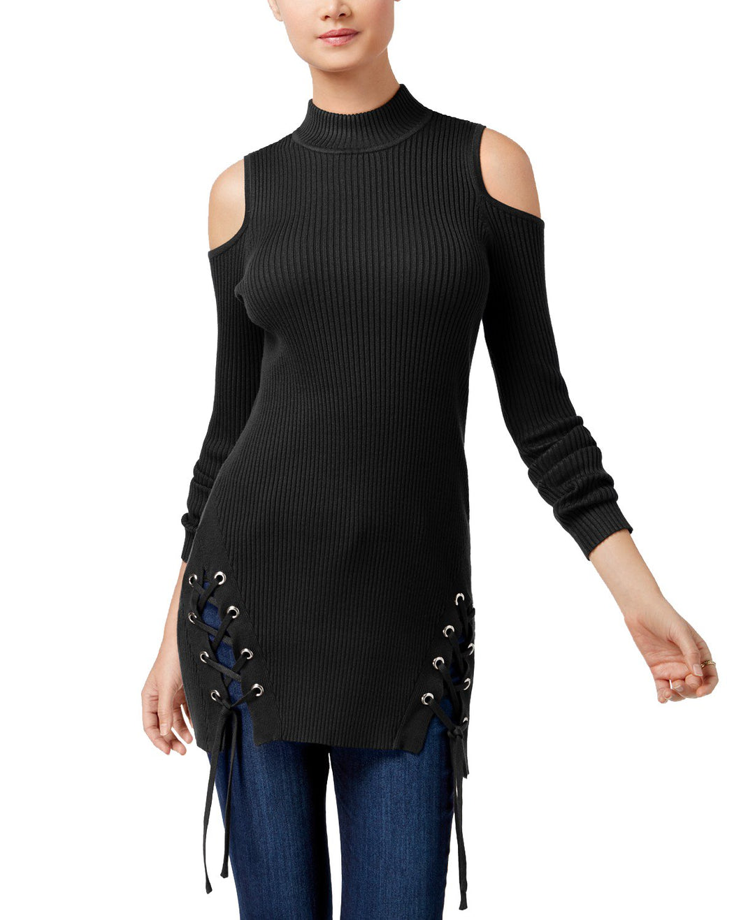 Material Girl Juniors Cold Shoulder Lace Up Tunic