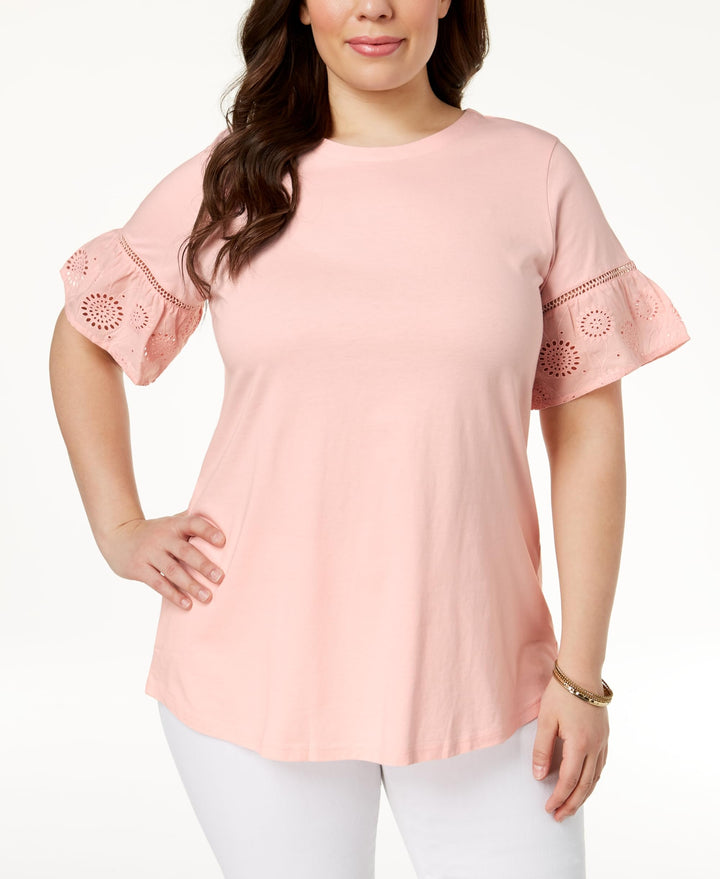 Charter Club Plus Size Eyelet Trim Top