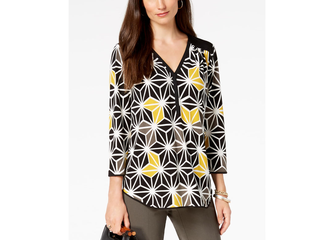 Alfani Printed Y Neck Top
