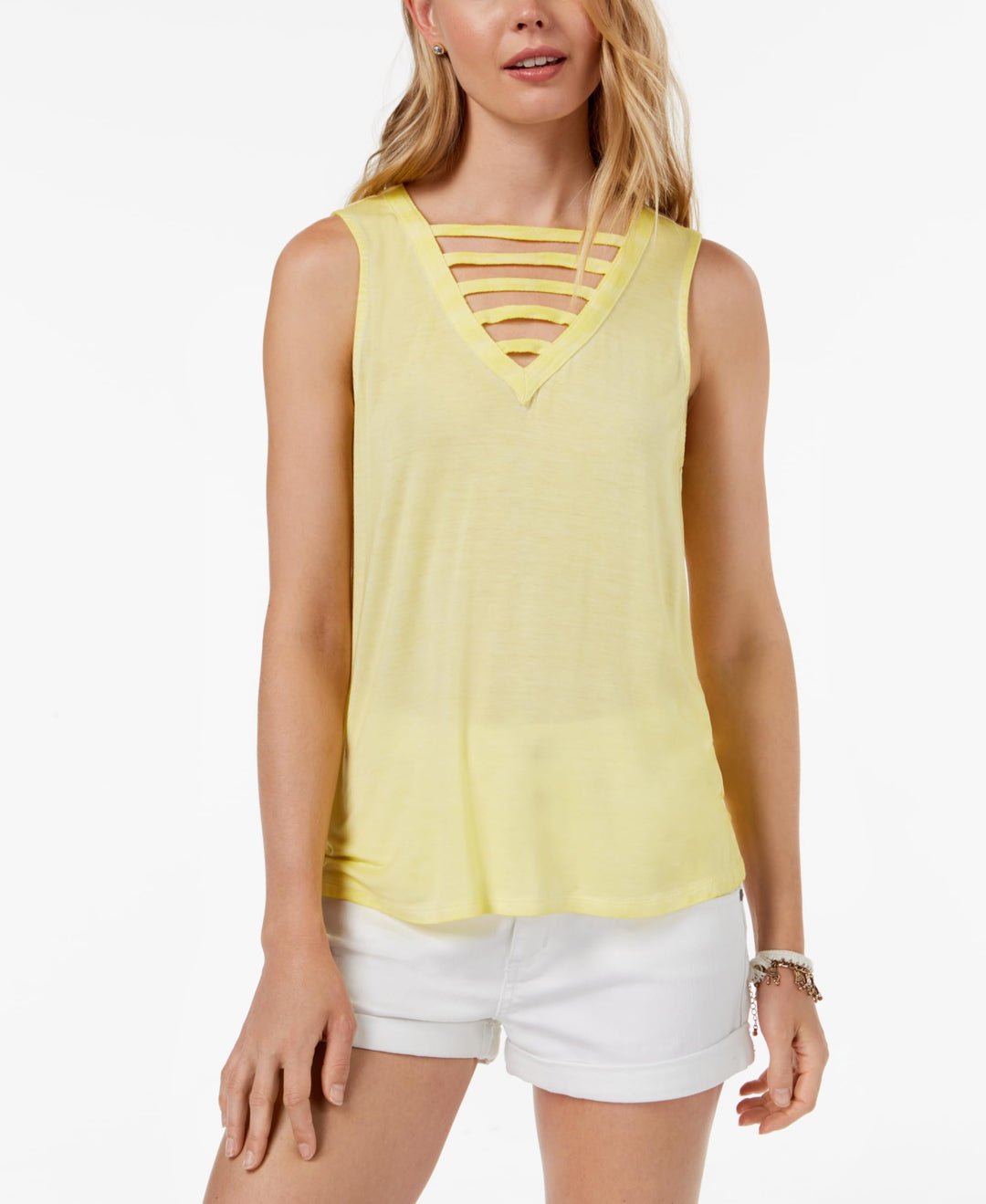 Juniors' Lattice-Front Tank Top
