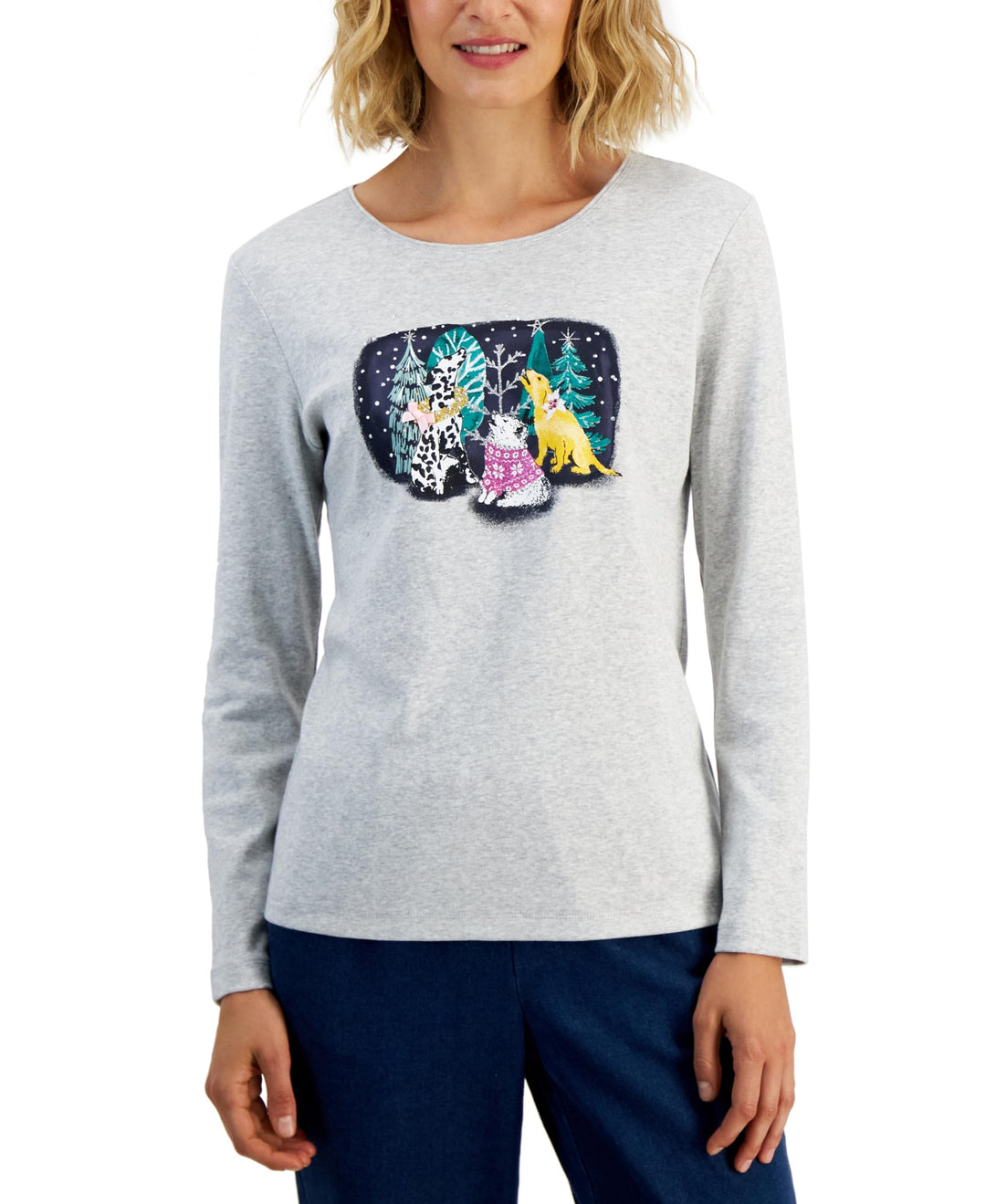 Karen Scott Petite Embellished Holiday Graphic T-Shirt