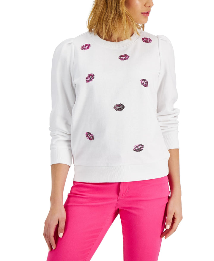 Charter Club Sequin Embellished Lip Graphic Sweatshirt