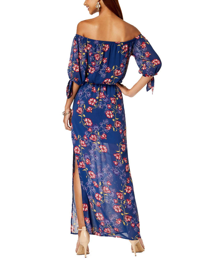 Juniors' Off-The-Shoulder Tie-Cuff Maxi Dress