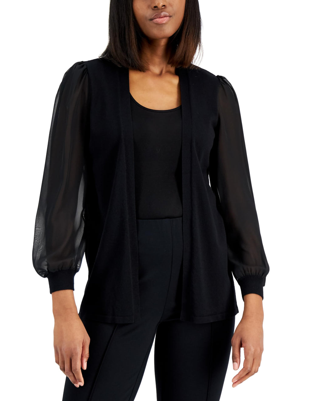 Alfani Chiffon Sleeve Open Front Cardigan