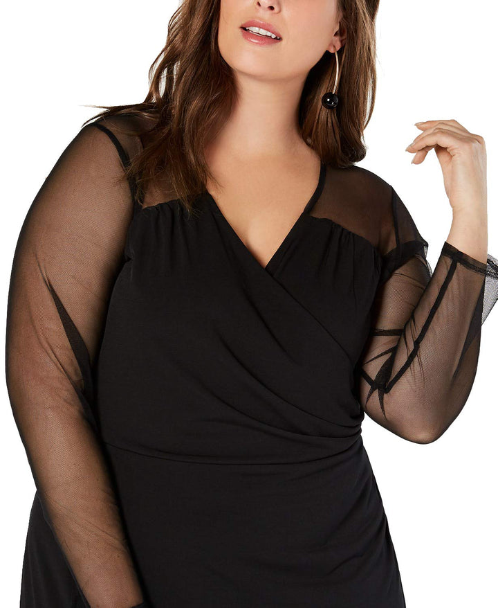 Plus Size Illusion Sleeve Sheath Dress