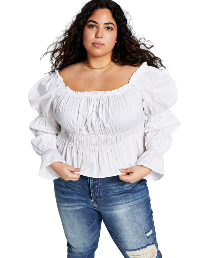 Now This Trendy Plus Size Ruched Poplin Shirt