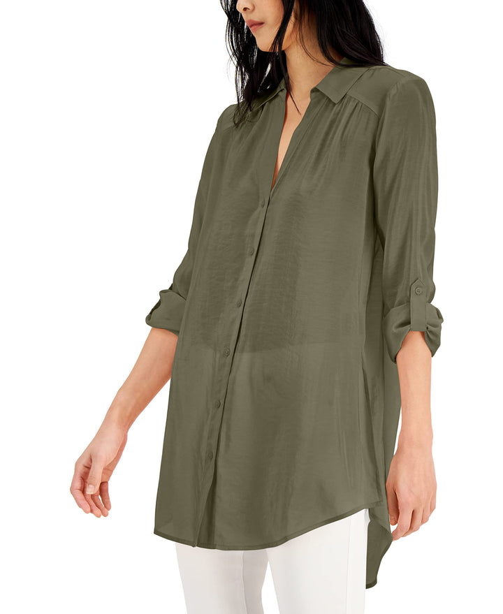 INC International Concepts Solid Button Up Tunic