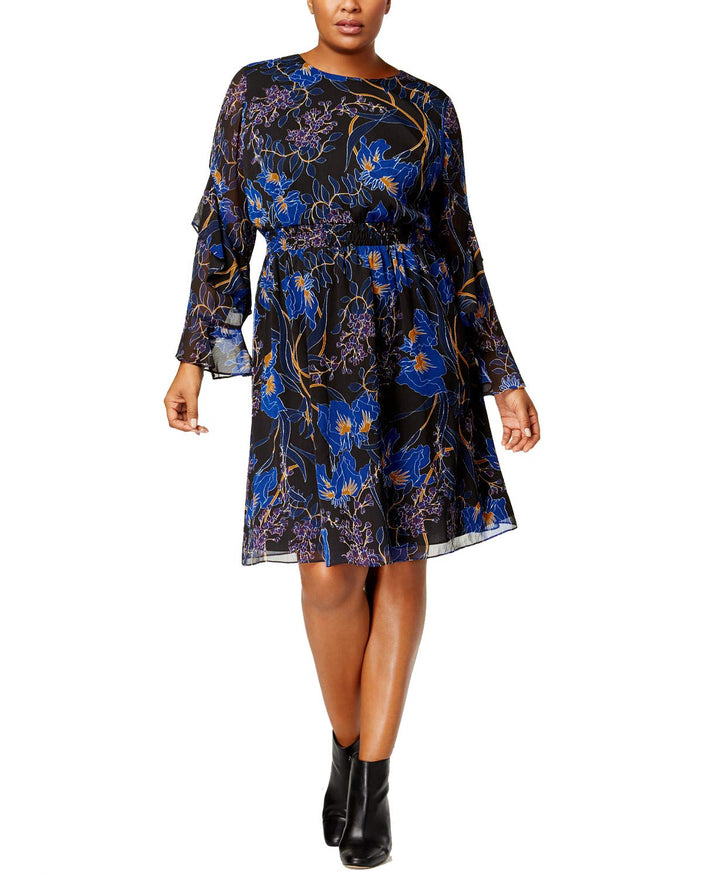 Plus Size Printed Ruffle Sleeve Dress