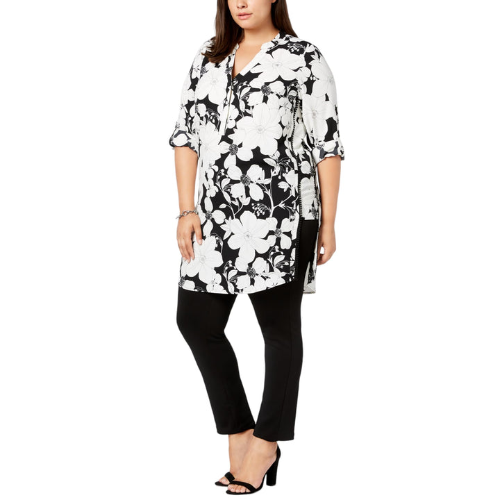 Alfani Plus Size Printed Pom Pom Trim Tunic