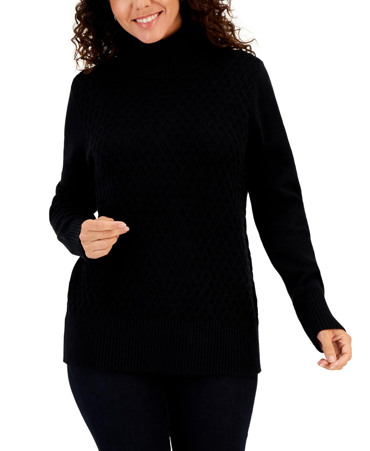 Karen Scott Petite Cable Front Turtleneck Sweater