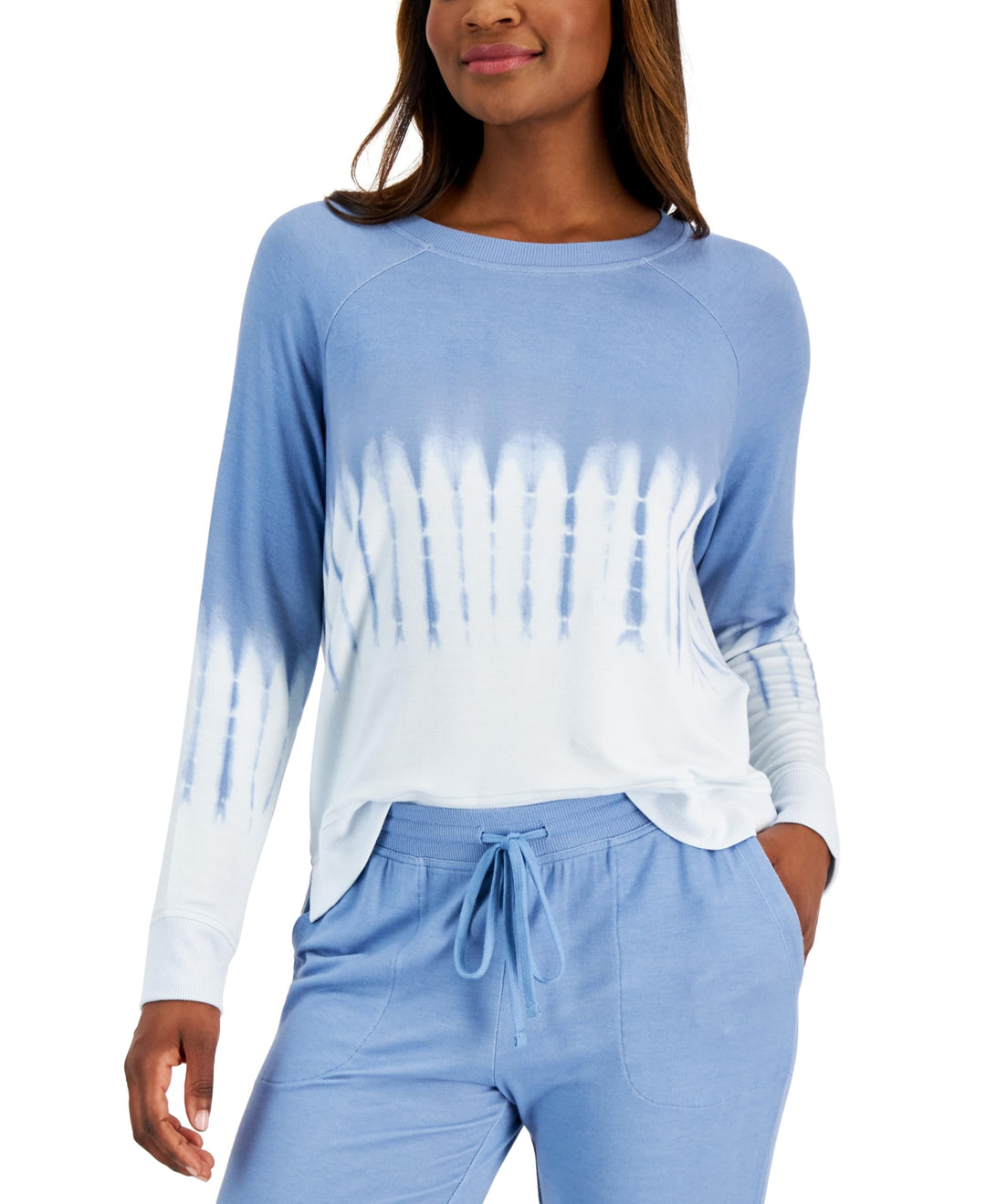 Alfani Womens Printed Crewneck Long Sleeve Top