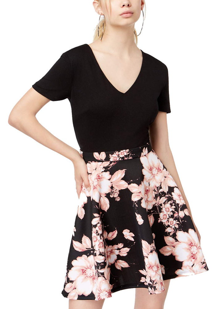 City Studios Juniors Solid Floral Print Dress