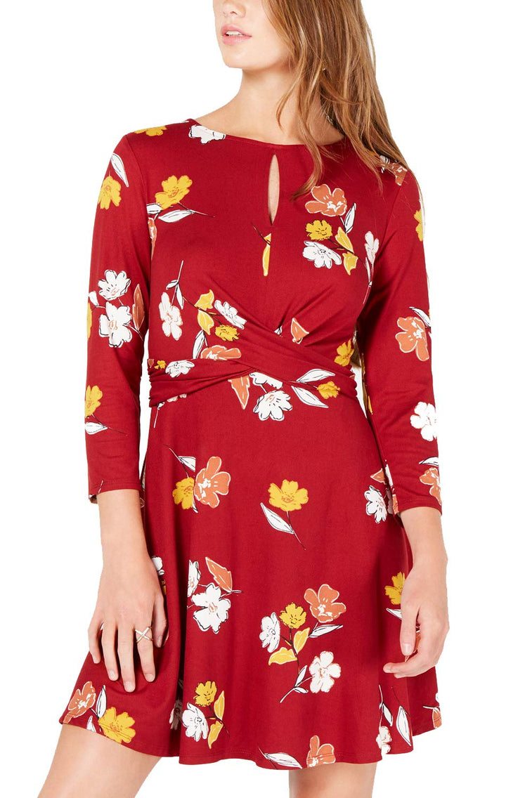 Juniors' Printed Twist-Front Dress