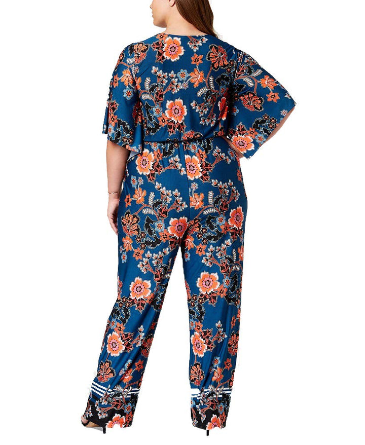 NY Collection Plus Size Printed Kimono Sleeve Jumpsuit