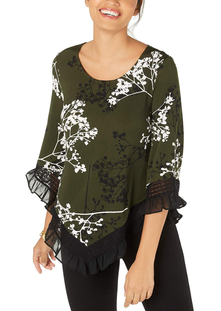 Petite Floral-Print Lace-Trim Top