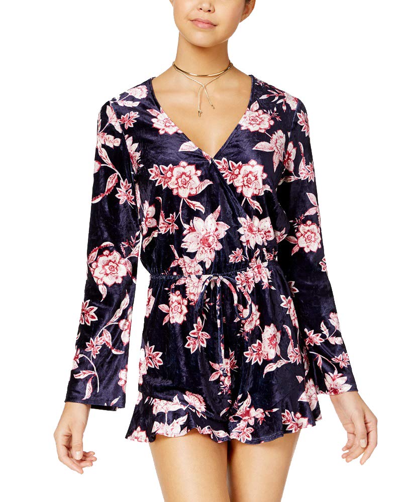 Juniors' Velvet Floral-Print Romper