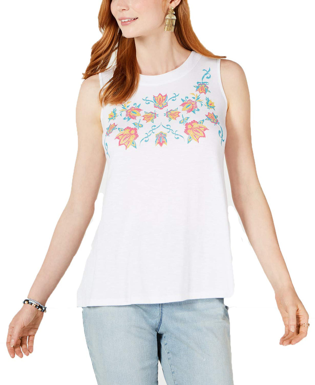 Style & Co Embroidered Keyhole Top