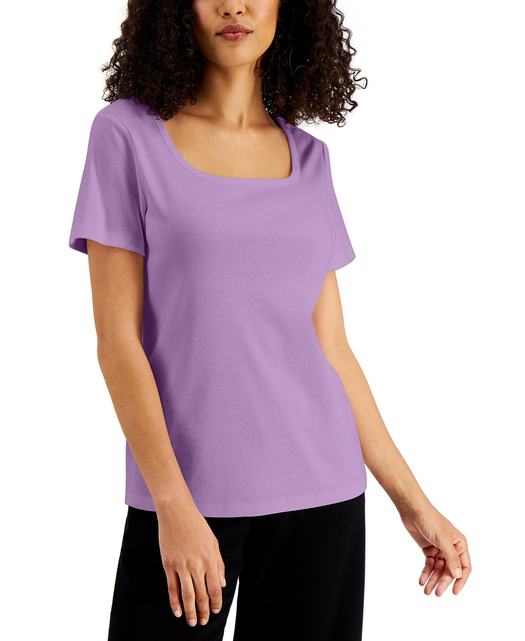 Karen Scott Solid Square Neck Cotton Top