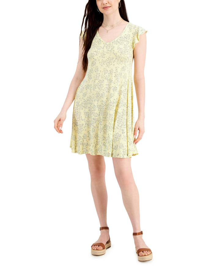 Style & Co Womens Floral Print Flutter Sleeve Dress