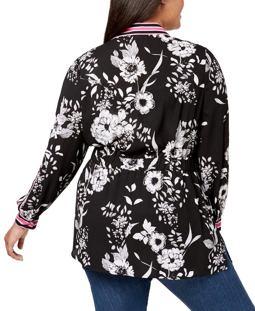 Plus Size Striped Trim Kimono