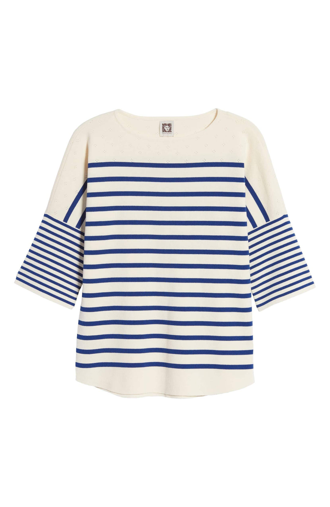 Anne Klein Striped Boat-Neck Sweater (Anne White/Cezanne Blue, XXS)