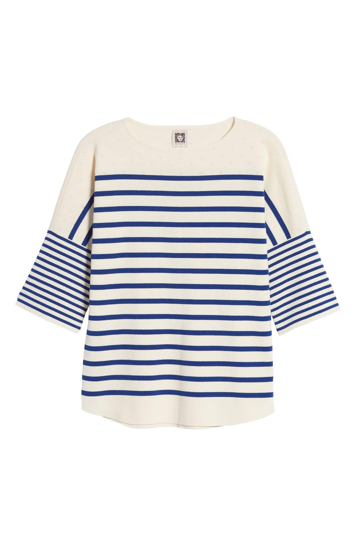 Anne Klein Striped Boat-Neck Sweater (Anne White/Cezanne Blue, XXS)