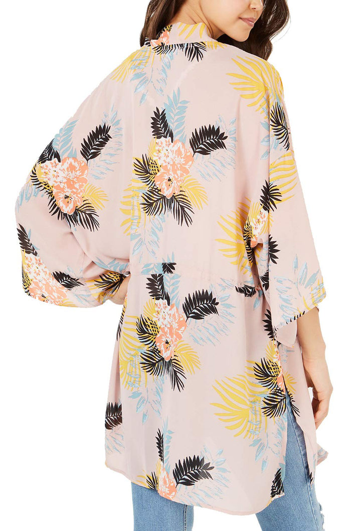 Juniors' Tie-Front Bouquet-Print Kimono