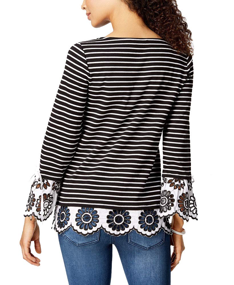 Charter Club Striped Eyelet Contrast Top