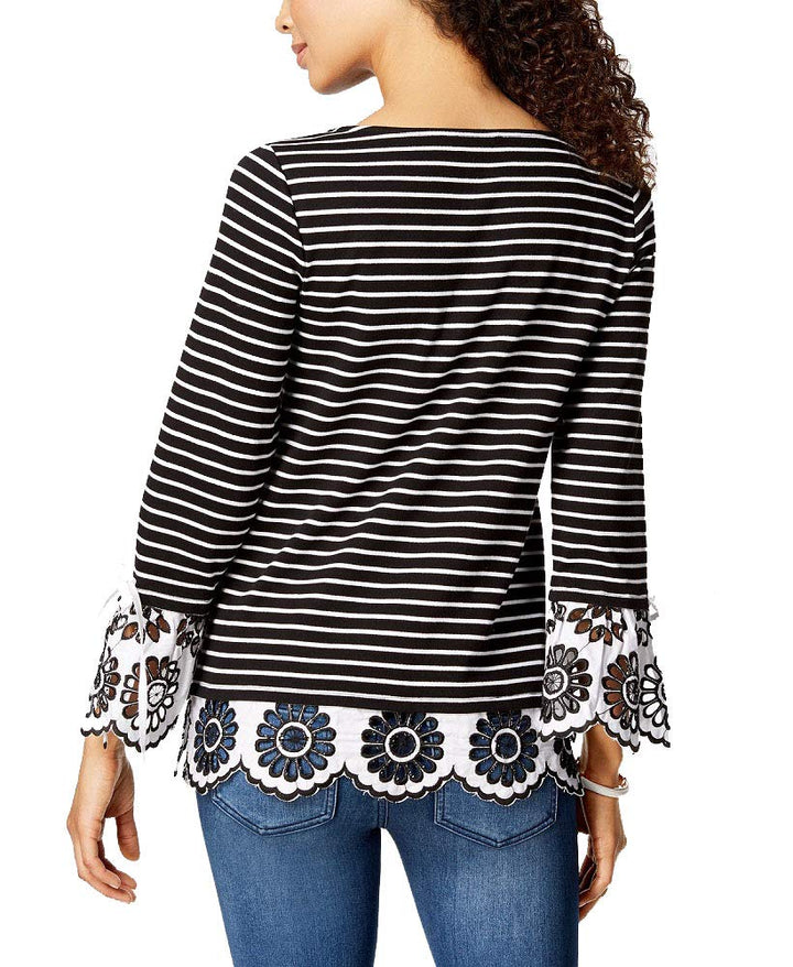 Charter Club Striped Eyelet Contrast Top
