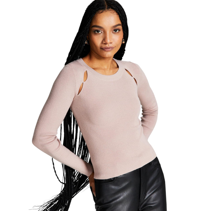 Women's Ribbed Shoulder-Cutout Sweater