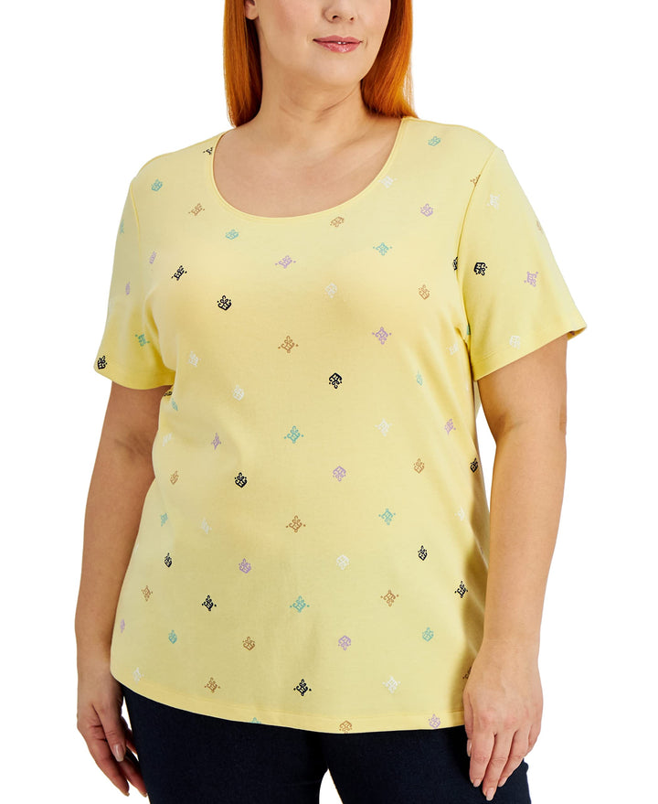Karen Scott Plus Size Filigree Flight Printed Scoop Neck Top