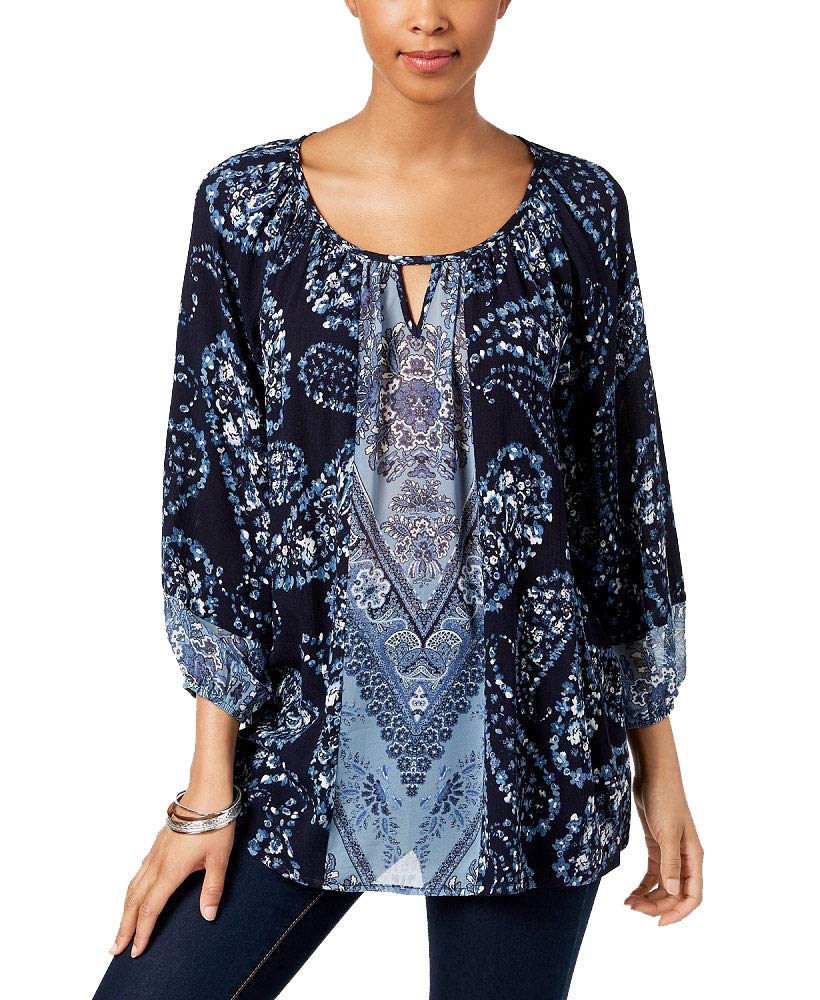 Style & Co Printed Keyhole Top