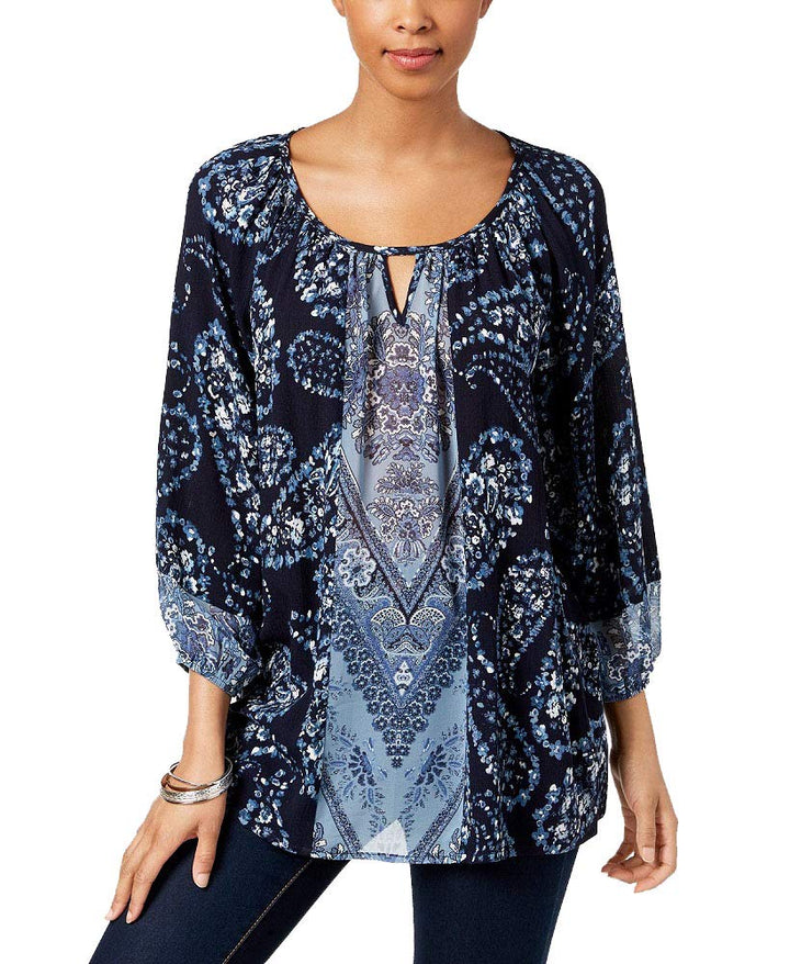 Style & Co Printed Keyhole Top